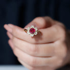 Rosec Jewels-Real 1.2 Carat Round Pink Tourmaline Flower Engagement Ring with Diamond