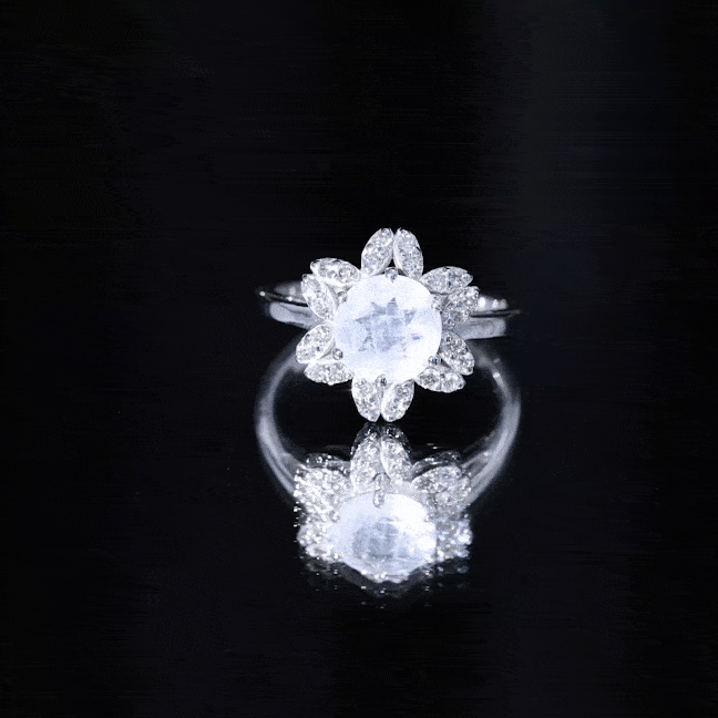 0.85 CT Moonstone and Diamond Floral Halo Engagement Ring AAA - Rosec Jewels
