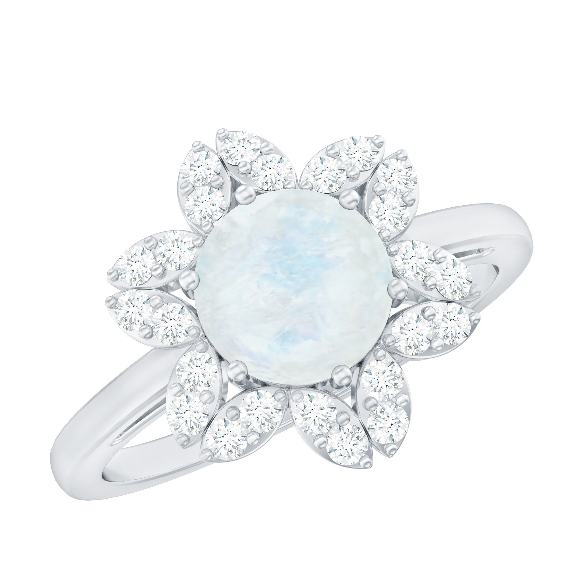0.85 CT Moonstone and Diamond Floral Halo Engagement Ring AAA - Rosec Jewels