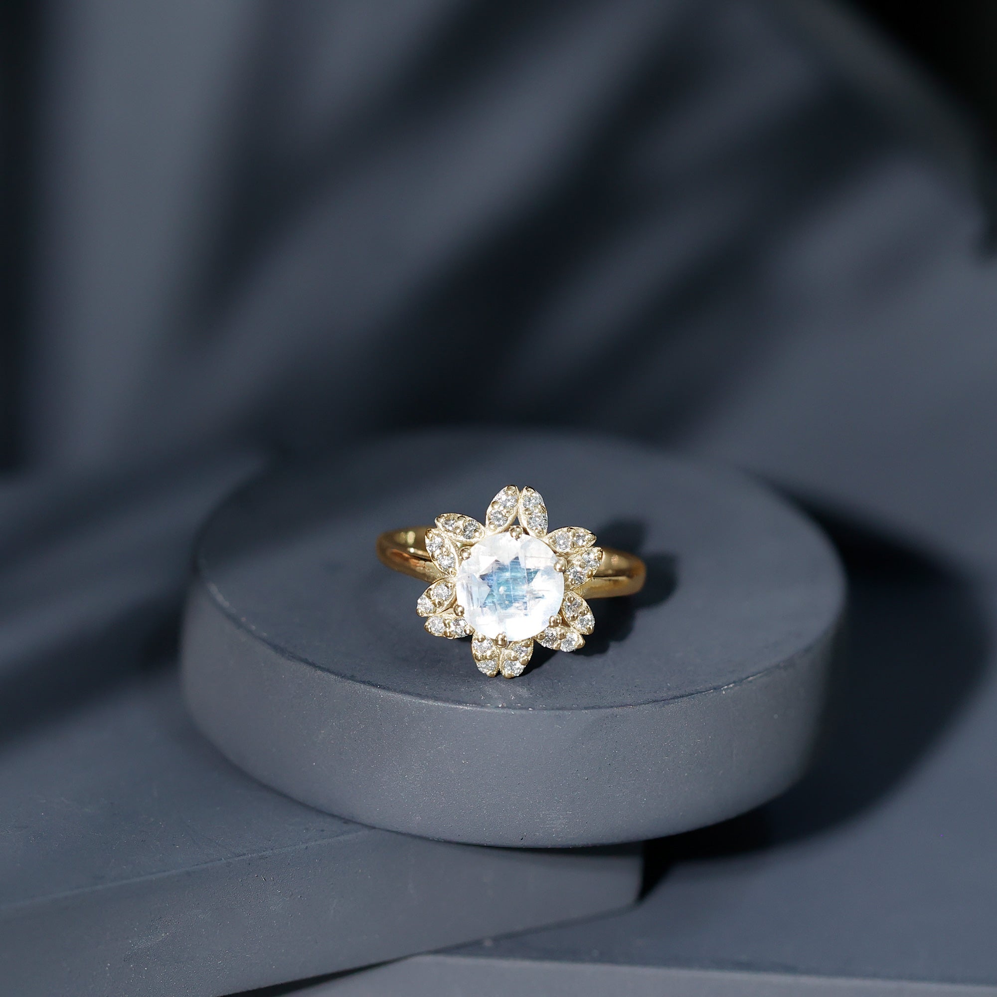 0.85 CT Moonstone and Diamond Floral Halo Engagement Ring AAA - Rosec Jewels