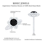 Rosec Jewels-Genuine Round Cut Black Onyx Flower Engagement Ring with Diamonds