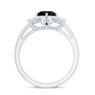 Rosec Jewels-Genuine Round Cut Black Onyx Flower Engagement Ring with Diamonds