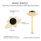 Rosec Jewels-Genuine Round Cut Black Onyx Flower Engagement Ring with Diamonds