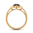 Round Black Onyx Flower Engagement Ring with Diamond Black Onyx - ( AAA ) - Quality - Rosec Jewels