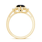 Rosec Jewels-Genuine Round Cut Black Onyx Flower Engagement Ring with Diamonds