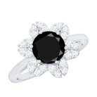 Rosec Jewels-Natural 2.5 Carat Black Spinel Flower Engagement Ring with Diamond