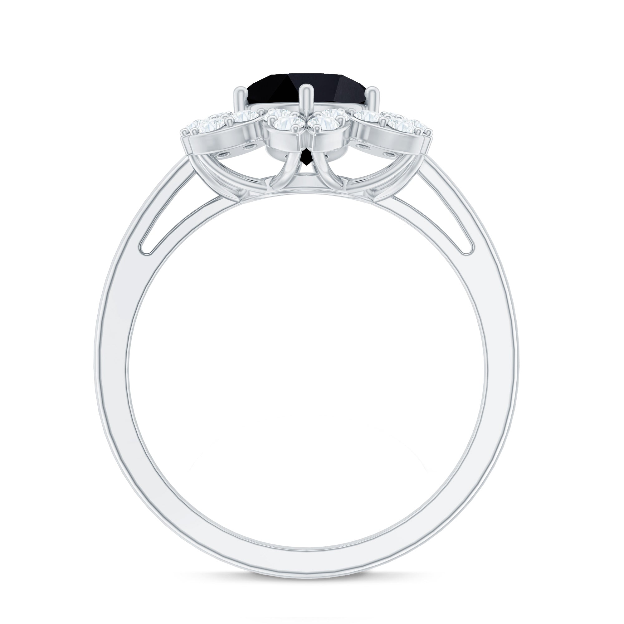 Rosec Jewels-Natural 2.5 Carat Black Spinel Flower Engagement Ring with Diamond