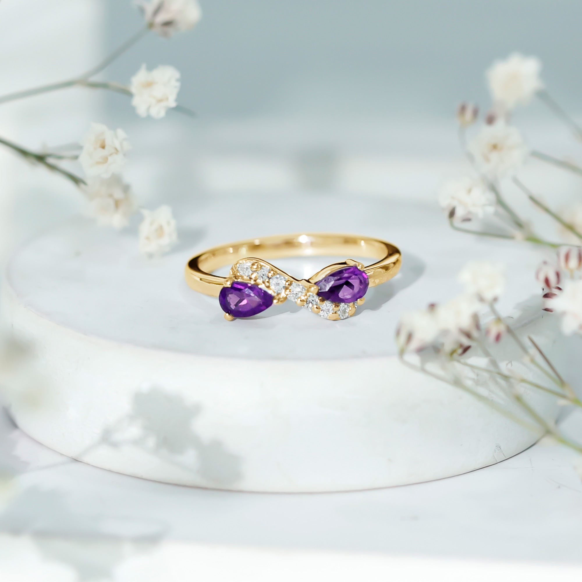 Rosec Jewels-1/2 CT Pear Amethyst Infinity Promise Ring with Diamond