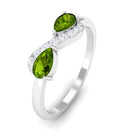 Rosec Jewels-Real Pear Shape Peridot 2 Stone Promise Ring with Diamond