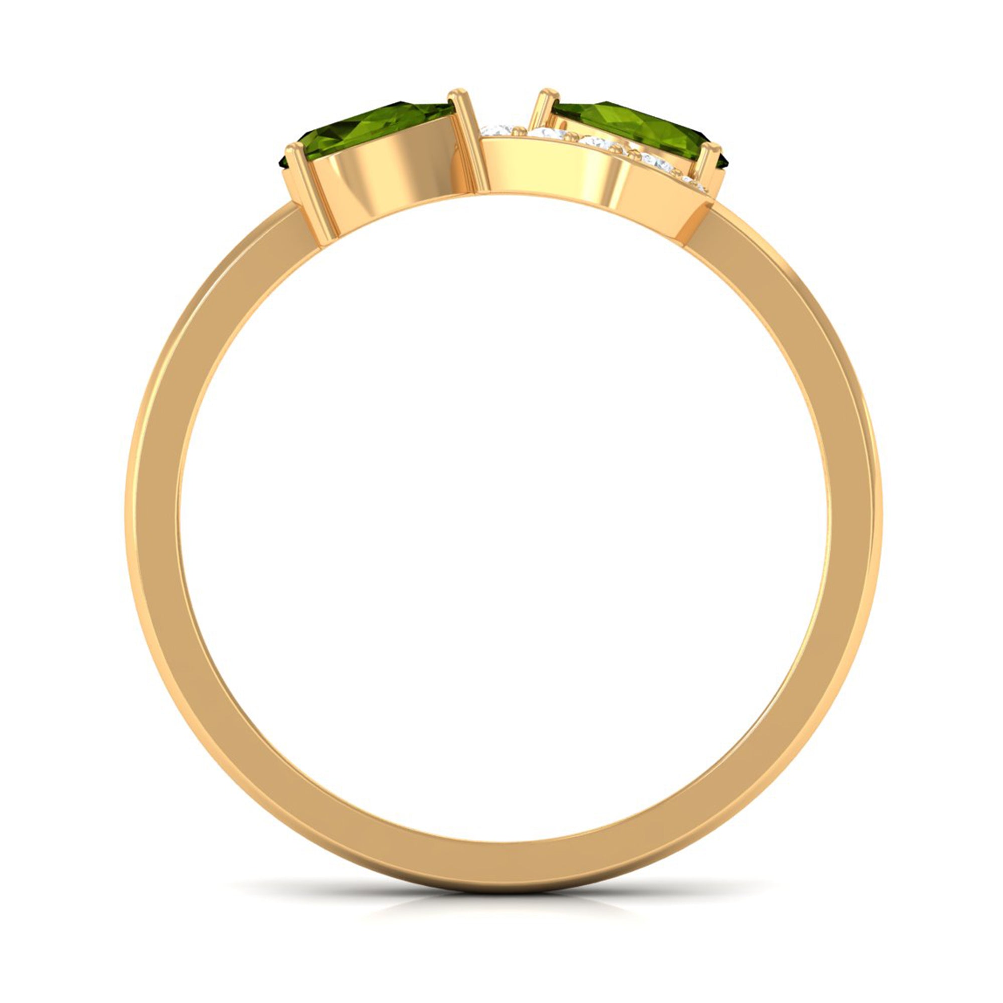 Rosec Jewels-Real Pear Shape Peridot 2 Stone Promise Ring with Diamond