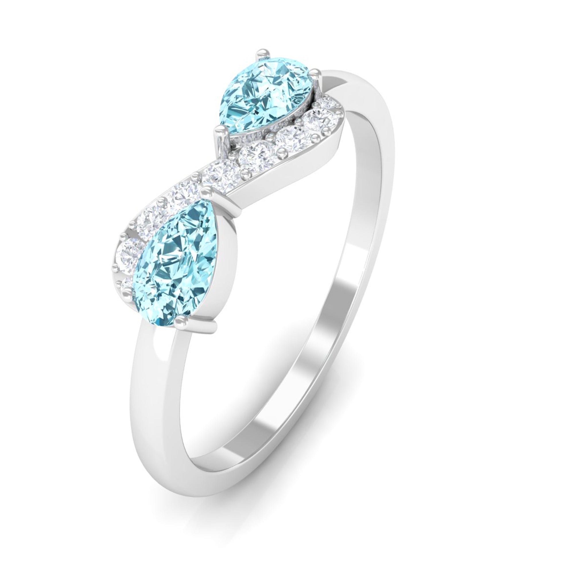 Rosec Jewels-1/2 CT Pear Aquamarine Infinity Promise Ring with Diamond
