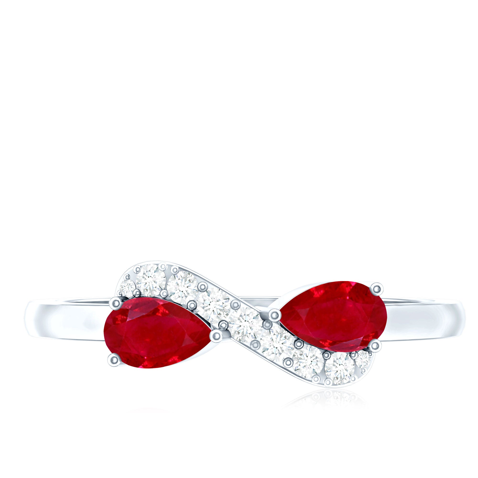 Rosec Jewels-Natural Pear Shape Ruby Toi Et Moi Promise Ring with Diamond
