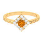 0.50 CT Round Shape Citrine Minimal Textured Ring with Diamond AAA - Rosec Jewels