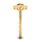0.50 CT Round Shape Citrine Minimal Textured Ring with Diamond AAA - Rosec Jewels