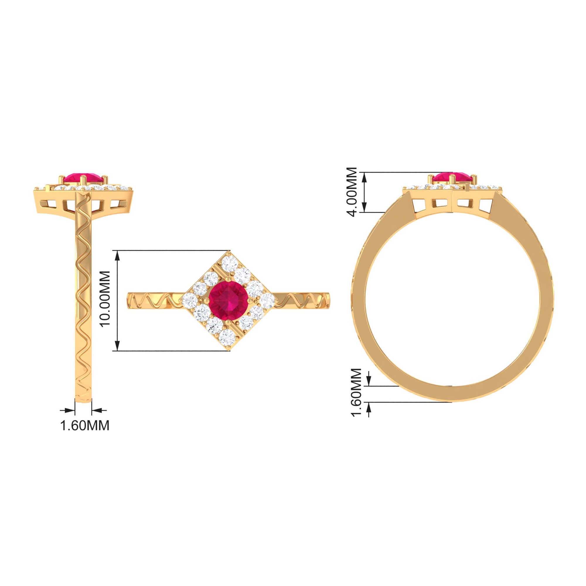 Minimal Ruby and Diamond Textured Ring AAA - Rosec Jewels