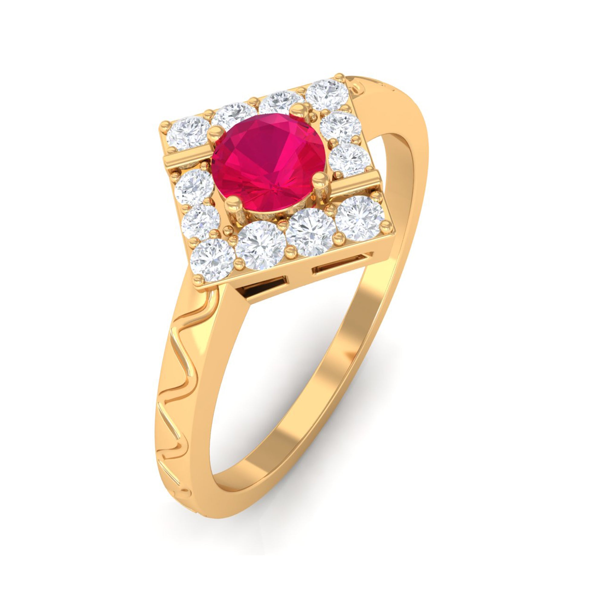 Minimal Ruby and Diamond Textured Ring AAA - Rosec Jewels