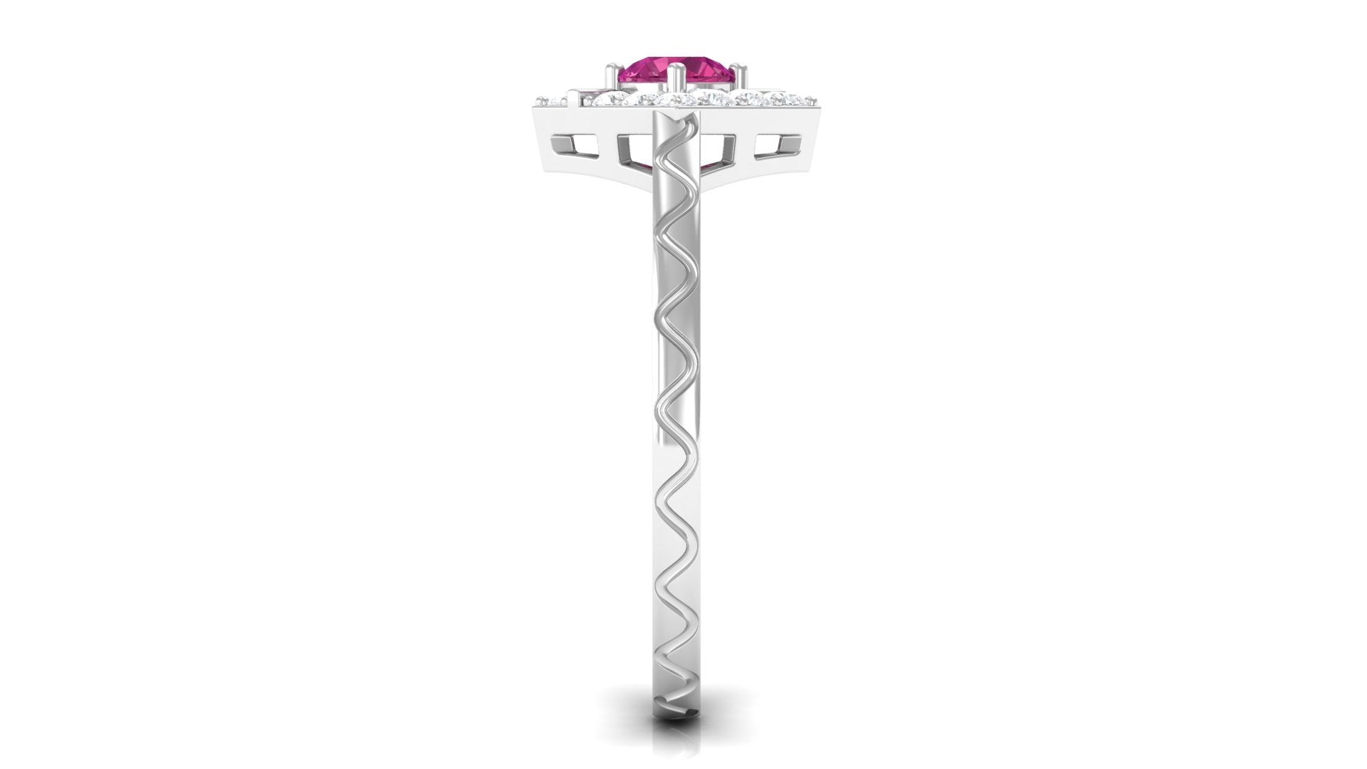 Rosec Jewels-Minimal Pink Tourmaline Textured Ring with Diamond