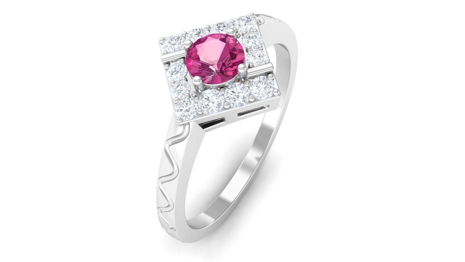 Rosec Jewels-Minimal Pink Tourmaline Textured Ring with Diamond