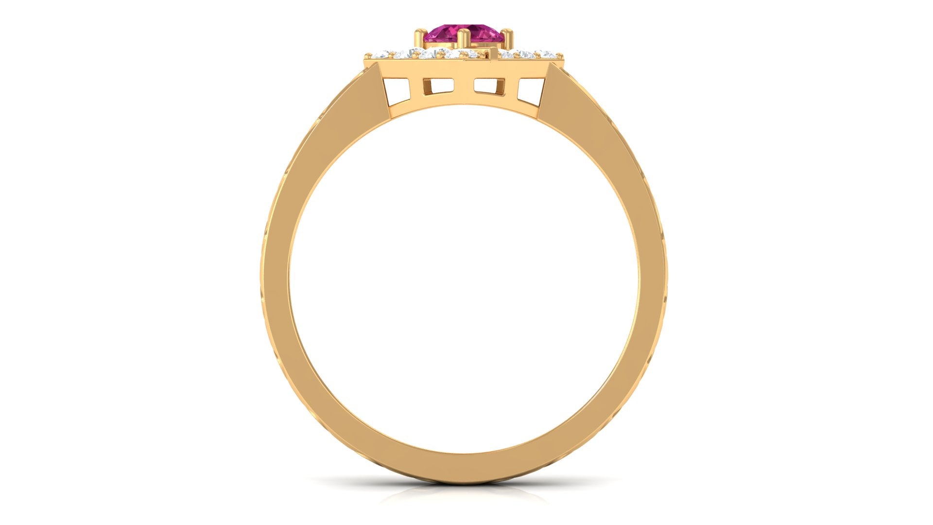 Rosec Jewels-Minimal Pink Tourmaline Textured Ring with Diamond