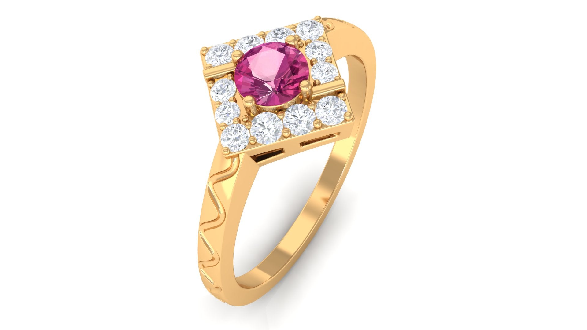 Rosec Jewels-Minimal Pink Tourmaline Textured Ring with Diamond