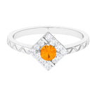 1/2 Carat Minimal Fire Opal and Diamond Textured Ring AAA - Rosec Jewels