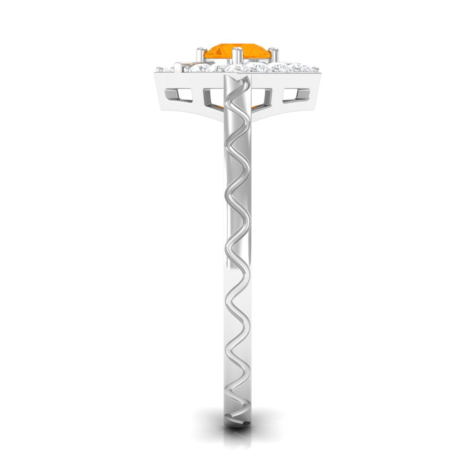 1/2 Carat Minimal Fire Opal and Diamond Textured Ring AAA - Rosec Jewels