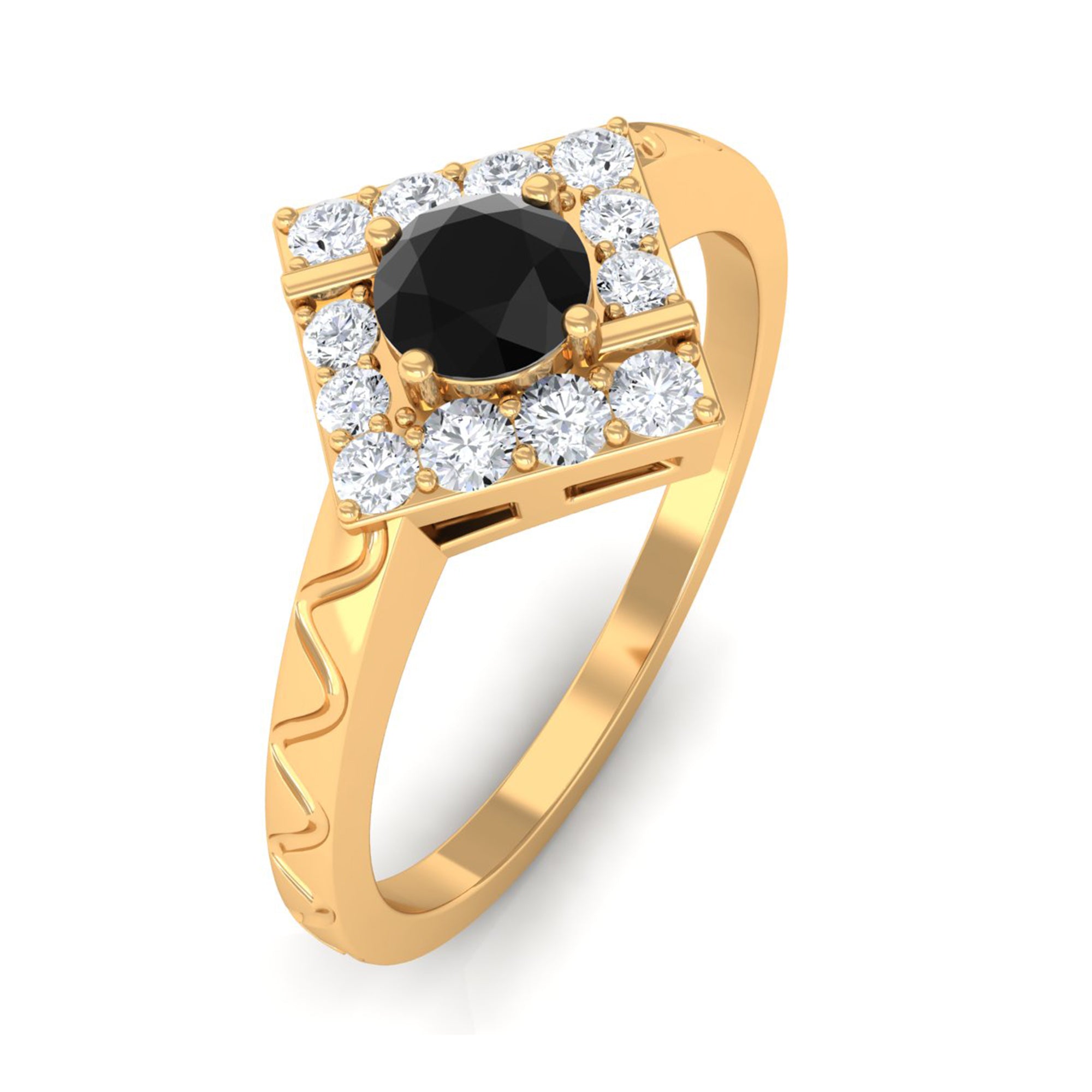 3/4 CT Black Spinel and Diamond Textured Ring AAA - Rosec Jewels