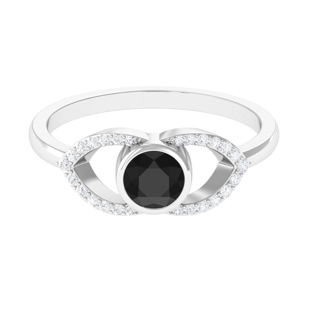 3/4 CT Solitaire Black Diamond Split Shank Ring with Diamond Black Diamond - ( AAA ) - Quality - Rosec Jewels