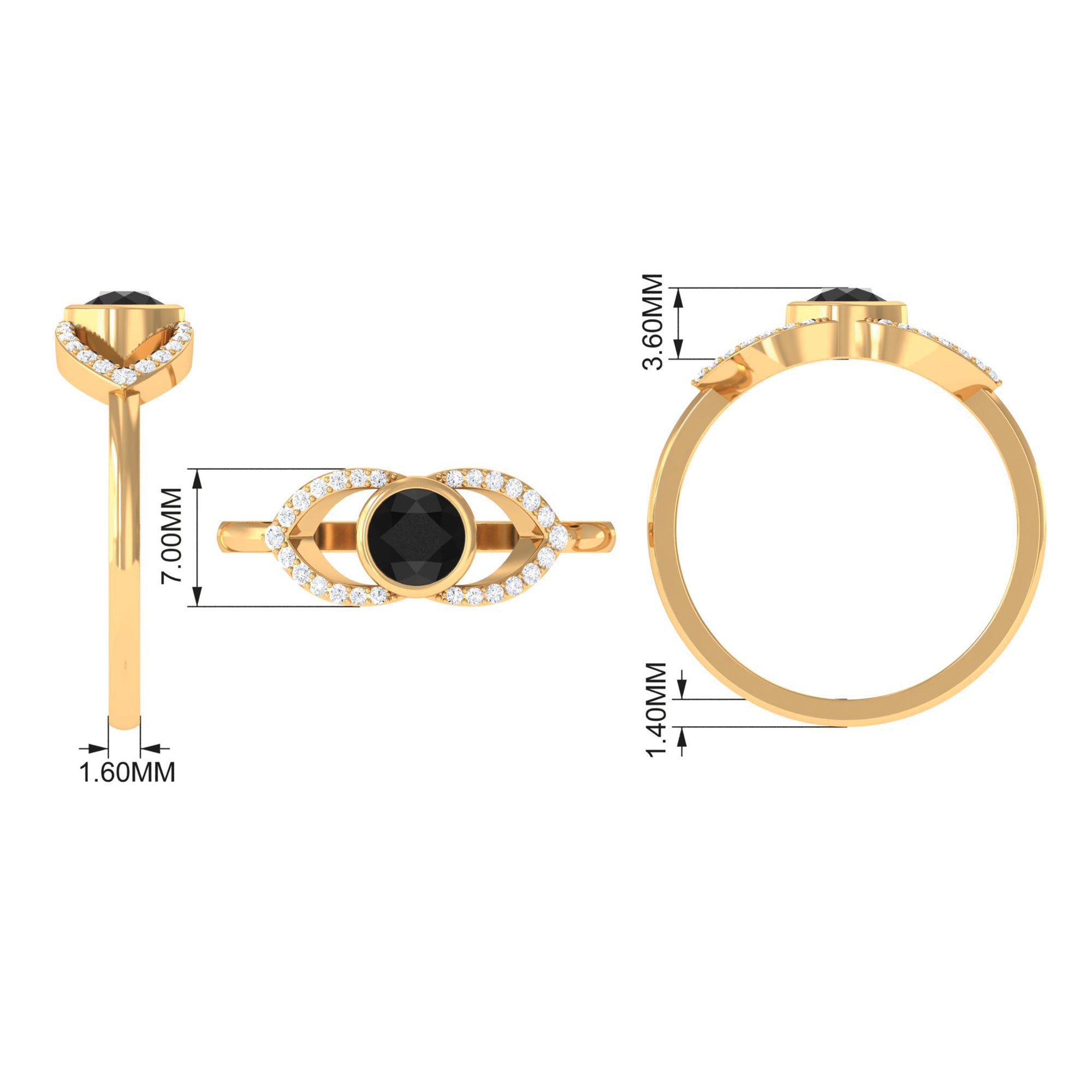 3/4 CT Solitaire Black Diamond Split Shank Ring with Diamond Black Diamond - ( AAA ) - Quality - Rosec Jewels