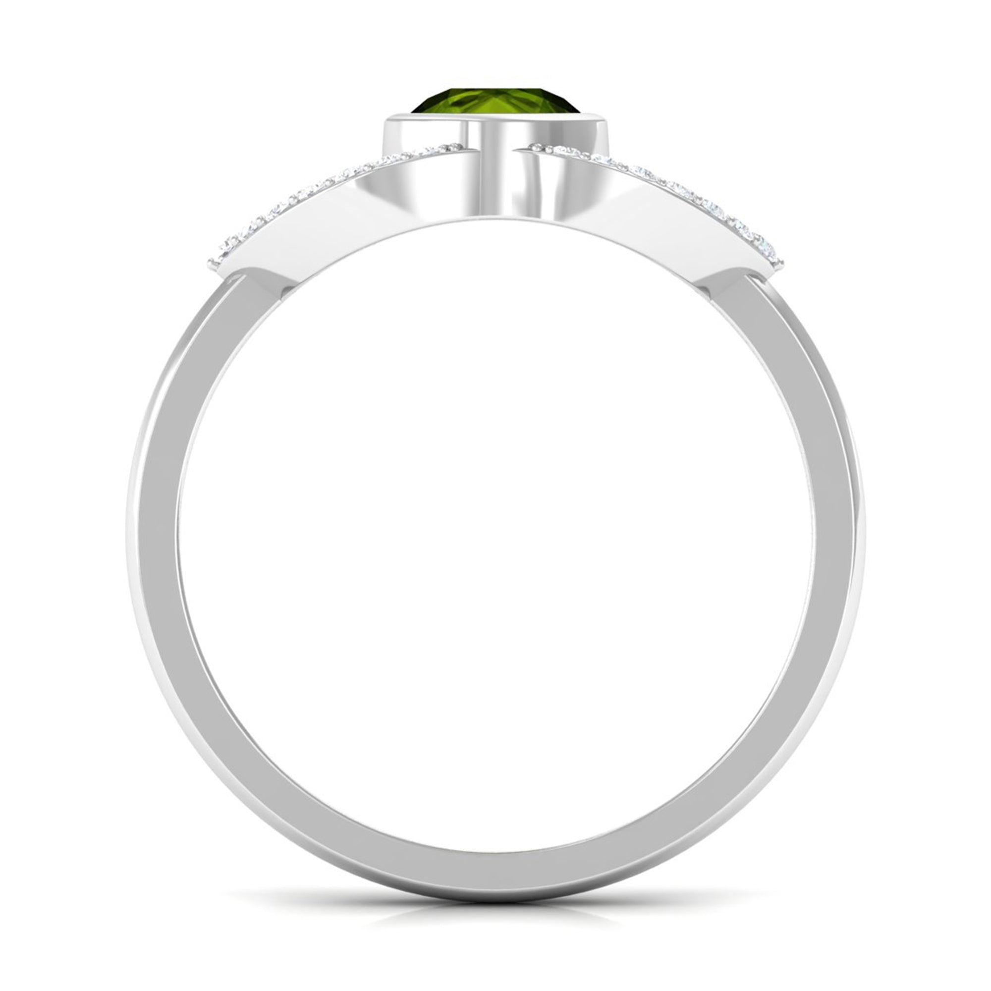 0.75 CT Split Shank Peridot Solitaire Ring with Diamond Accent AAA - Rosec Jewels