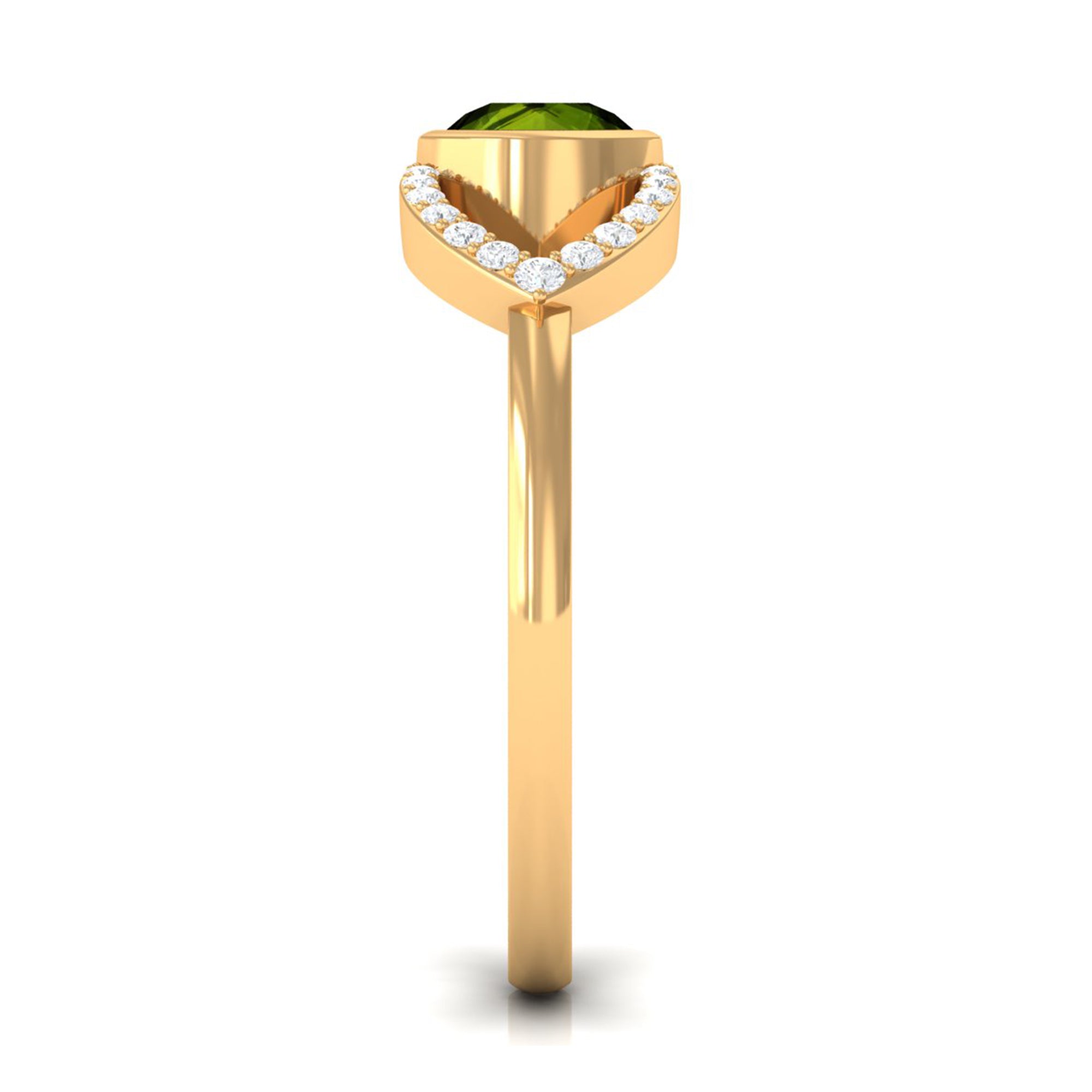 0.75 CT Split Shank Peridot Solitaire Ring with Diamond Accent AAA - Rosec Jewels