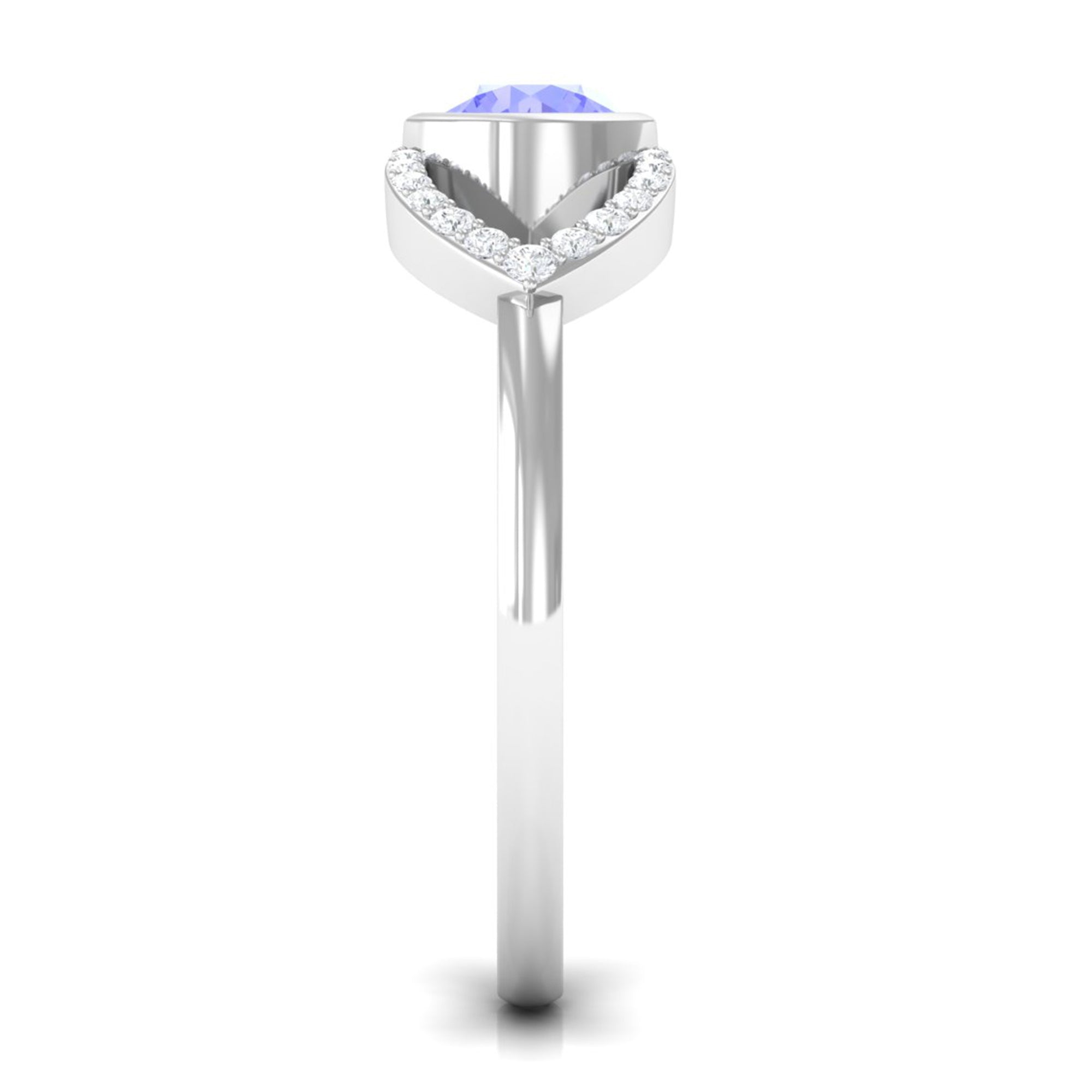 Bezel Set Tanzanite Solitaire Split Shank Ring with Diamond AAA - Rosec Jewels