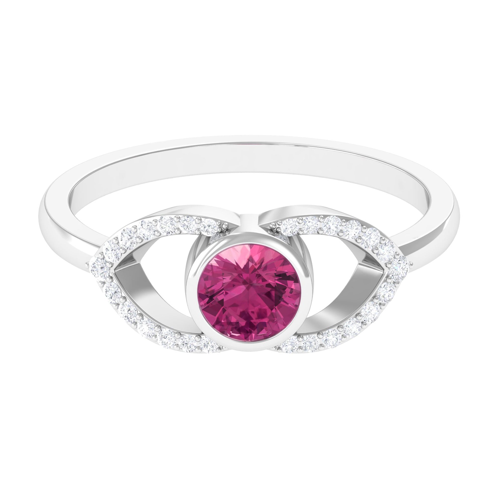 Pink Tourmaline Solitaire Split Shank Ring with Diamond AAA - Rosec Jewels