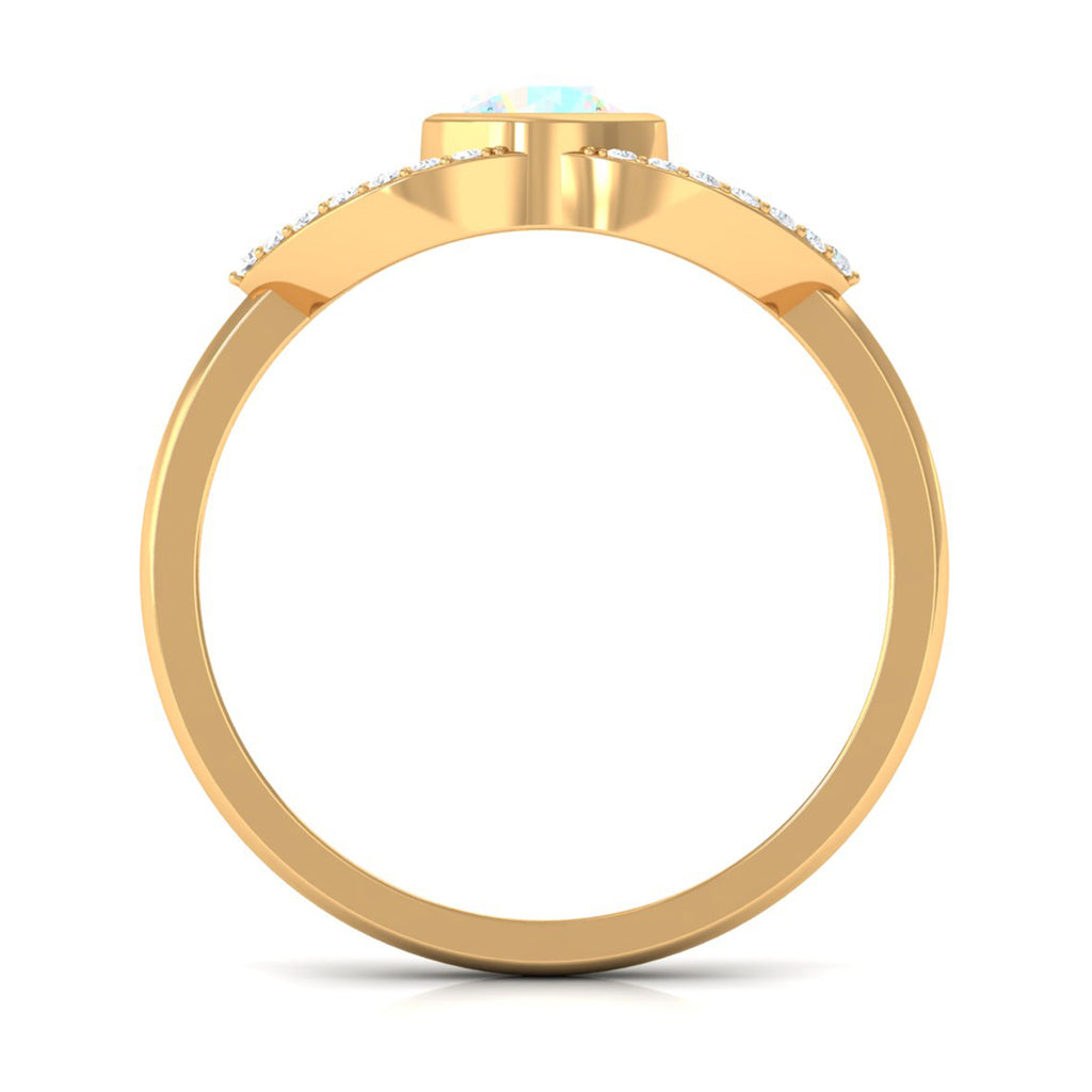 3/4 CT Bezel Set Ethiopian Opal Split Shank Engagement Ring with Diamond Accent Ethiopian Opal - ( AAA ) - Quality - Rosec Jewels