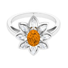 1 Carat Oval Cut Citrine Flower Engagement Ring with Diamond Stones AAA - Rosec Jewels