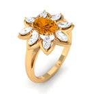 1 Carat Oval Cut Citrine Flower Engagement Ring with Diamond Stones AAA - Rosec Jewels