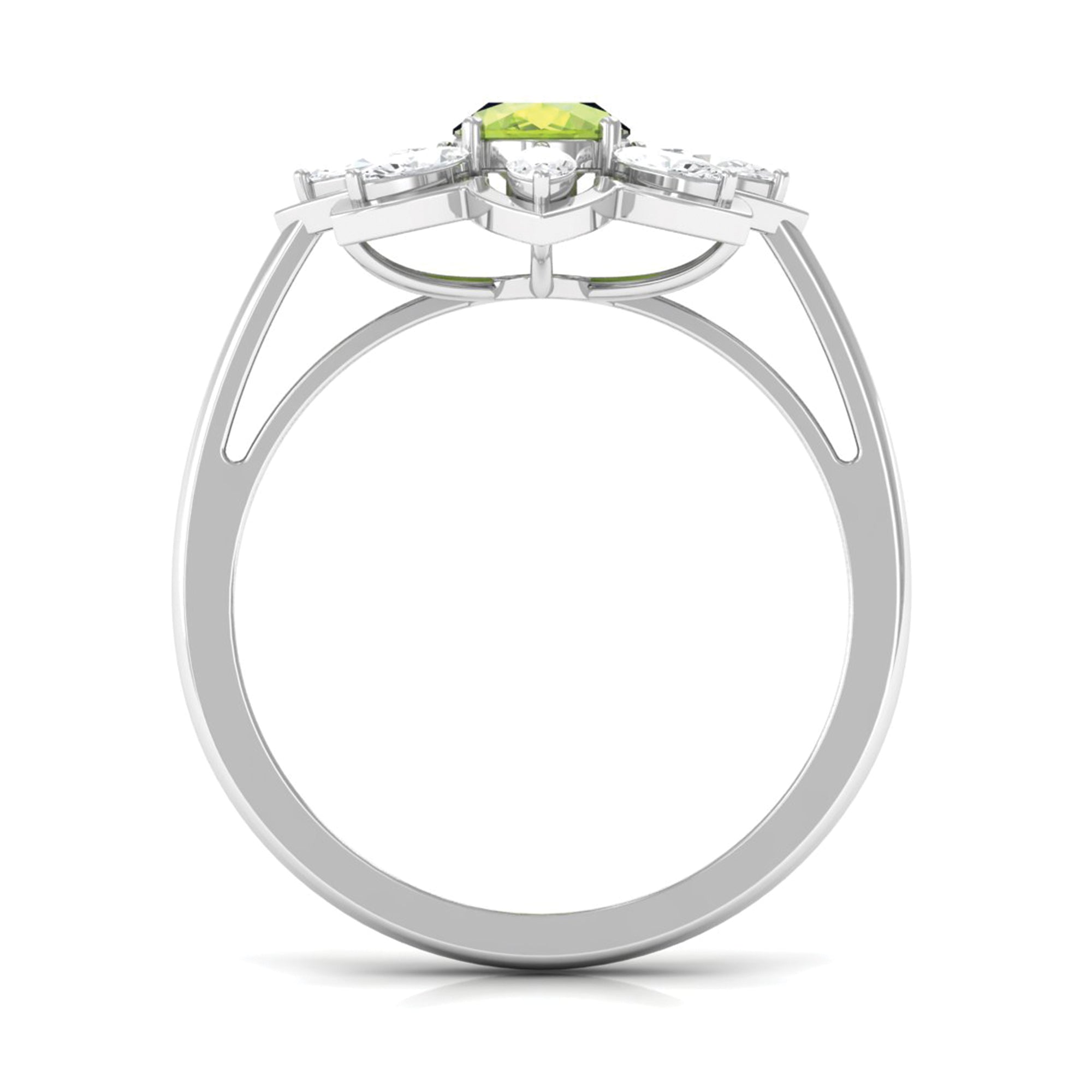 Oval Cut Peridot and Diamond Flower Engagement Ring with Certificate AAA - Rosec Jewels