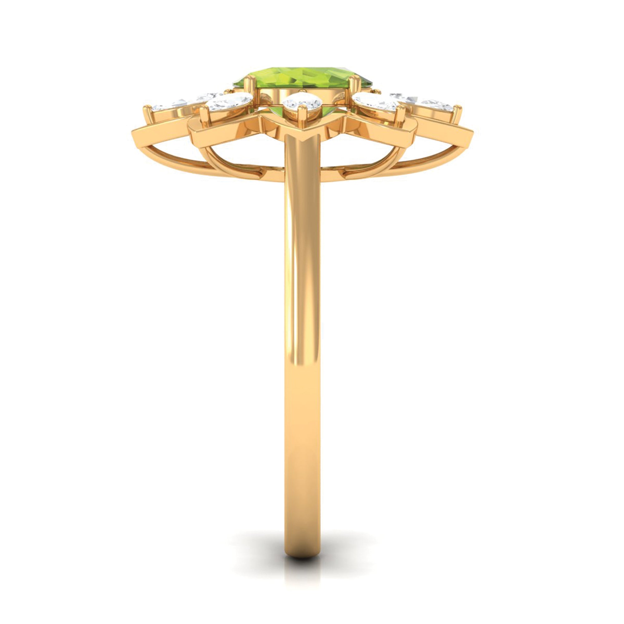 Oval Cut Peridot and Diamond Flower Engagement Ring with Certificate AAA - Rosec Jewels