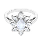 Rosec Jewels-Oval Cut Moonstone and Diamond Flower Cocktail Ring
