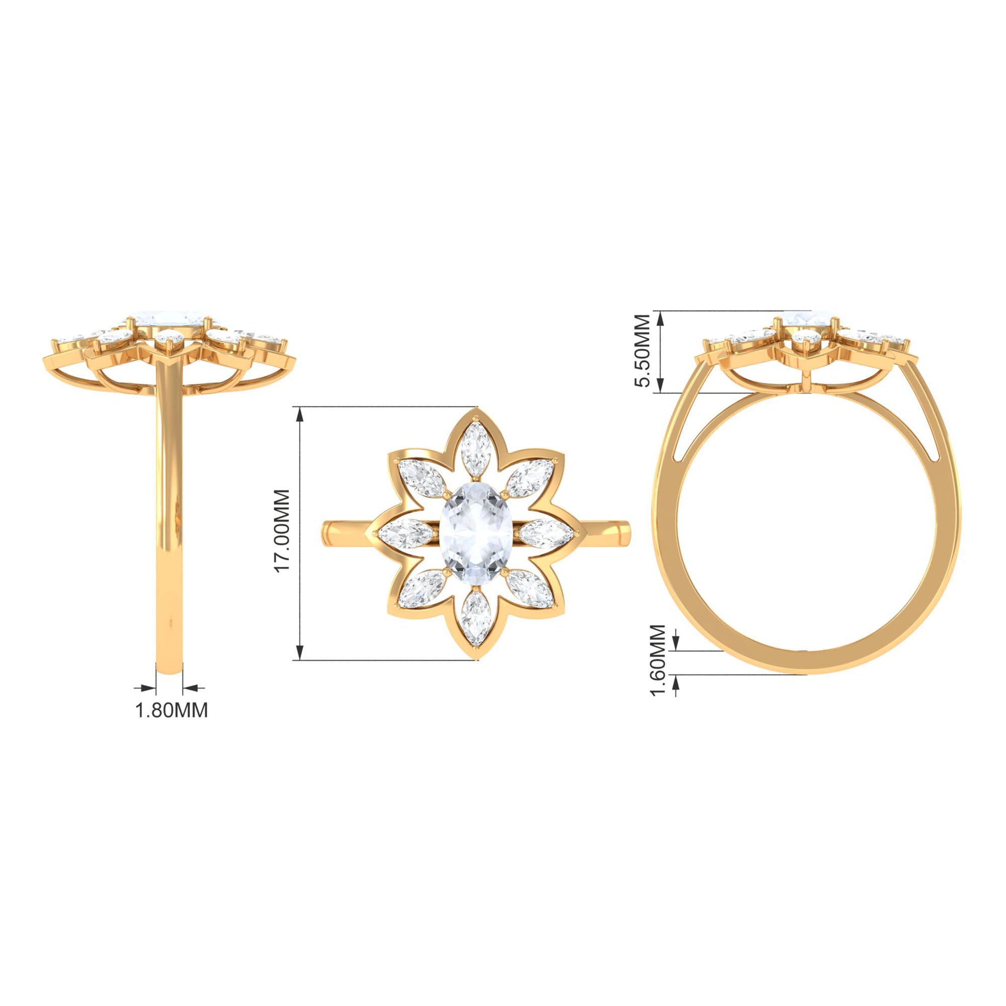 Rosec Jewels-Oval Cut Moonstone and Diamond Flower Cocktail Ring