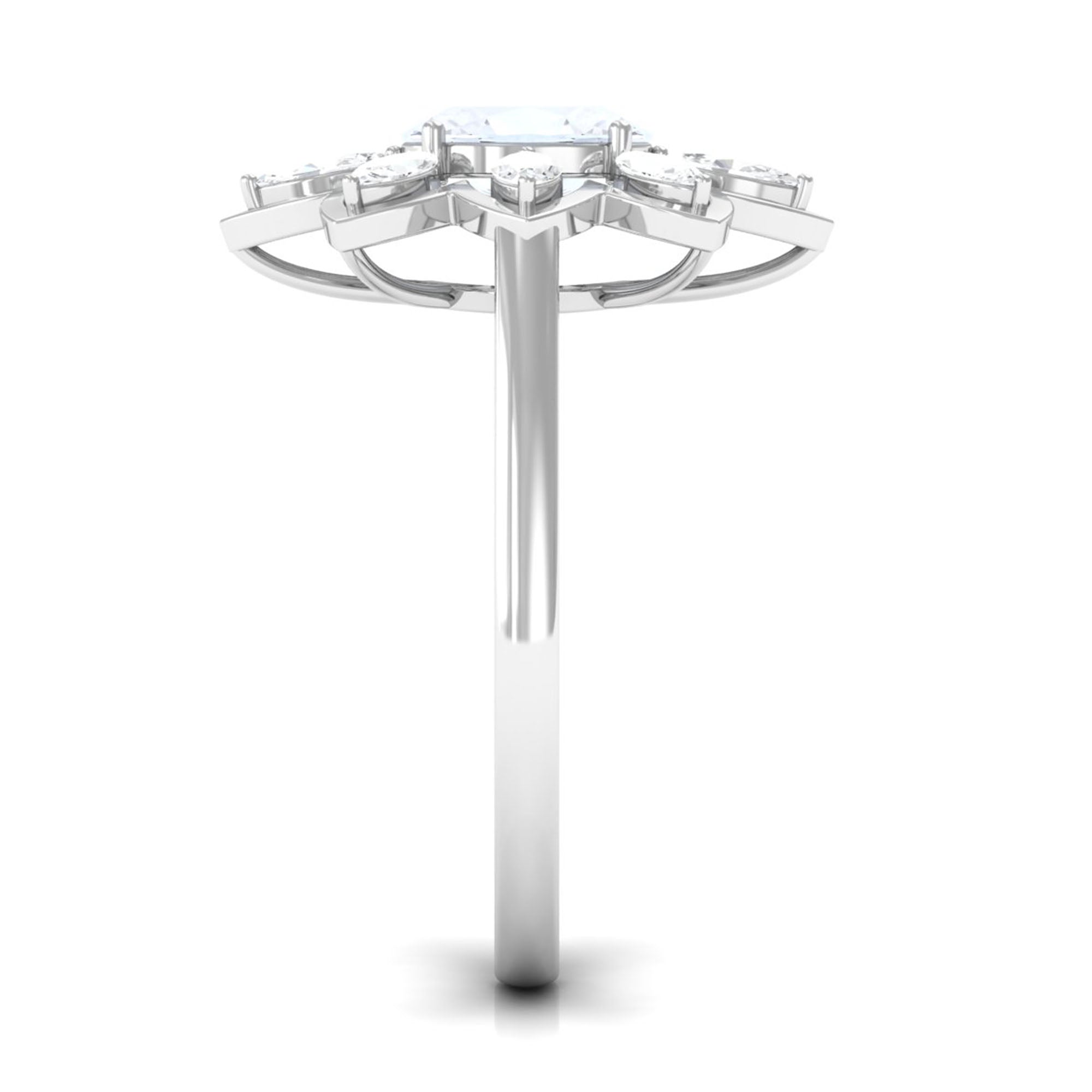 Rosec Jewels-Oval Cut Moonstone and Diamond Flower Cocktail Ring
