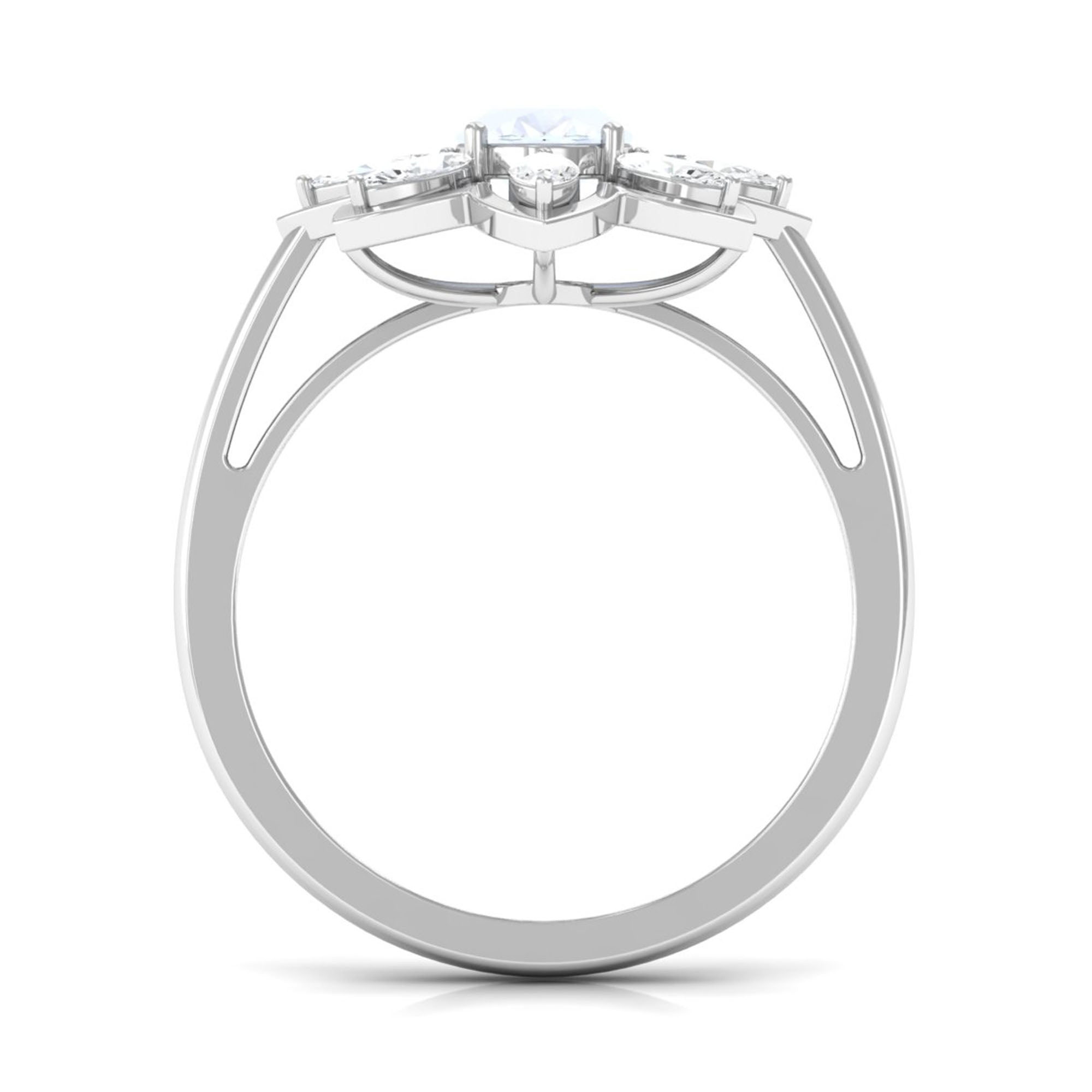 Rosec Jewels-Oval Cut Moonstone and Diamond Flower Cocktail Ring