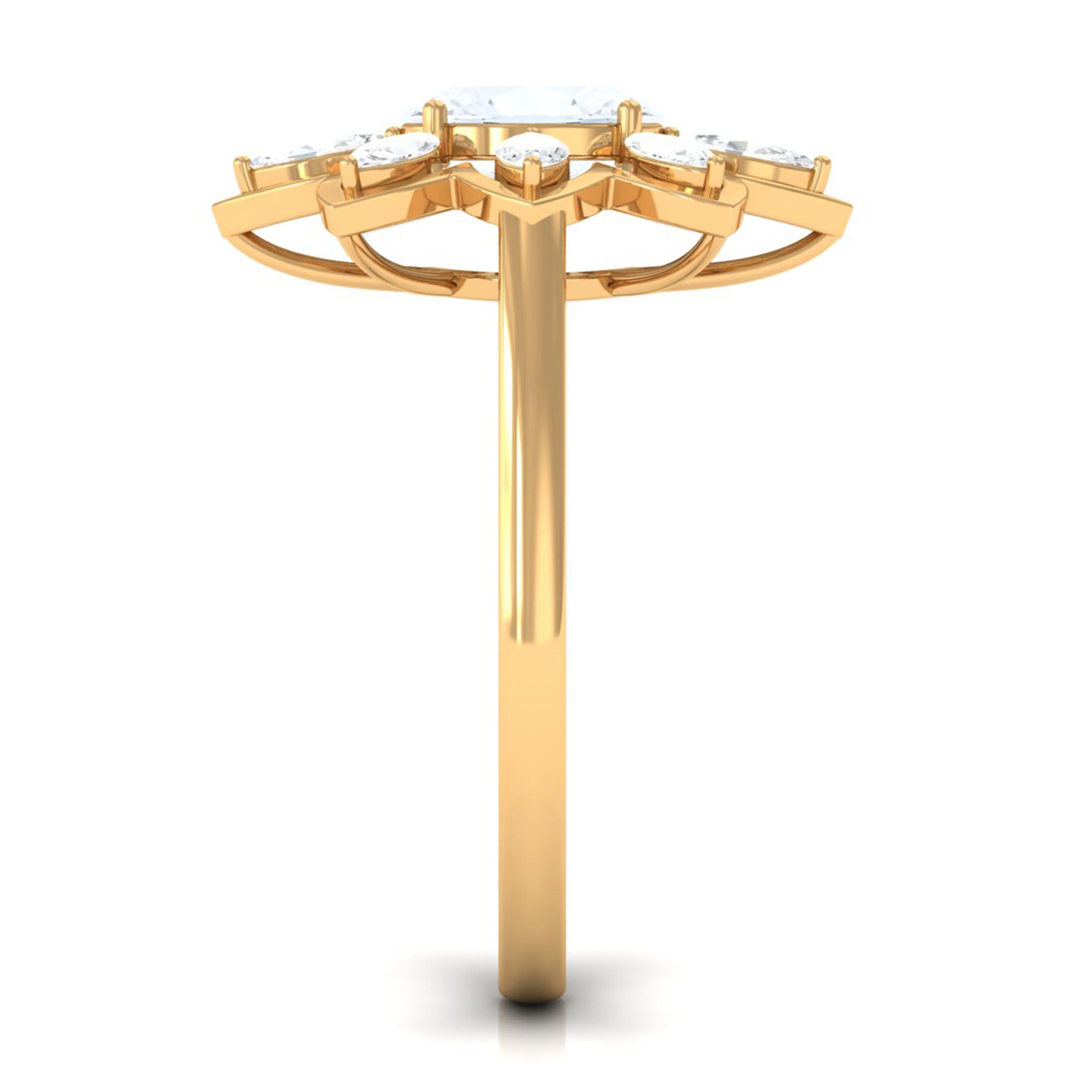 Rosec Jewels-Oval Cut Moonstone and Diamond Flower Cocktail Ring