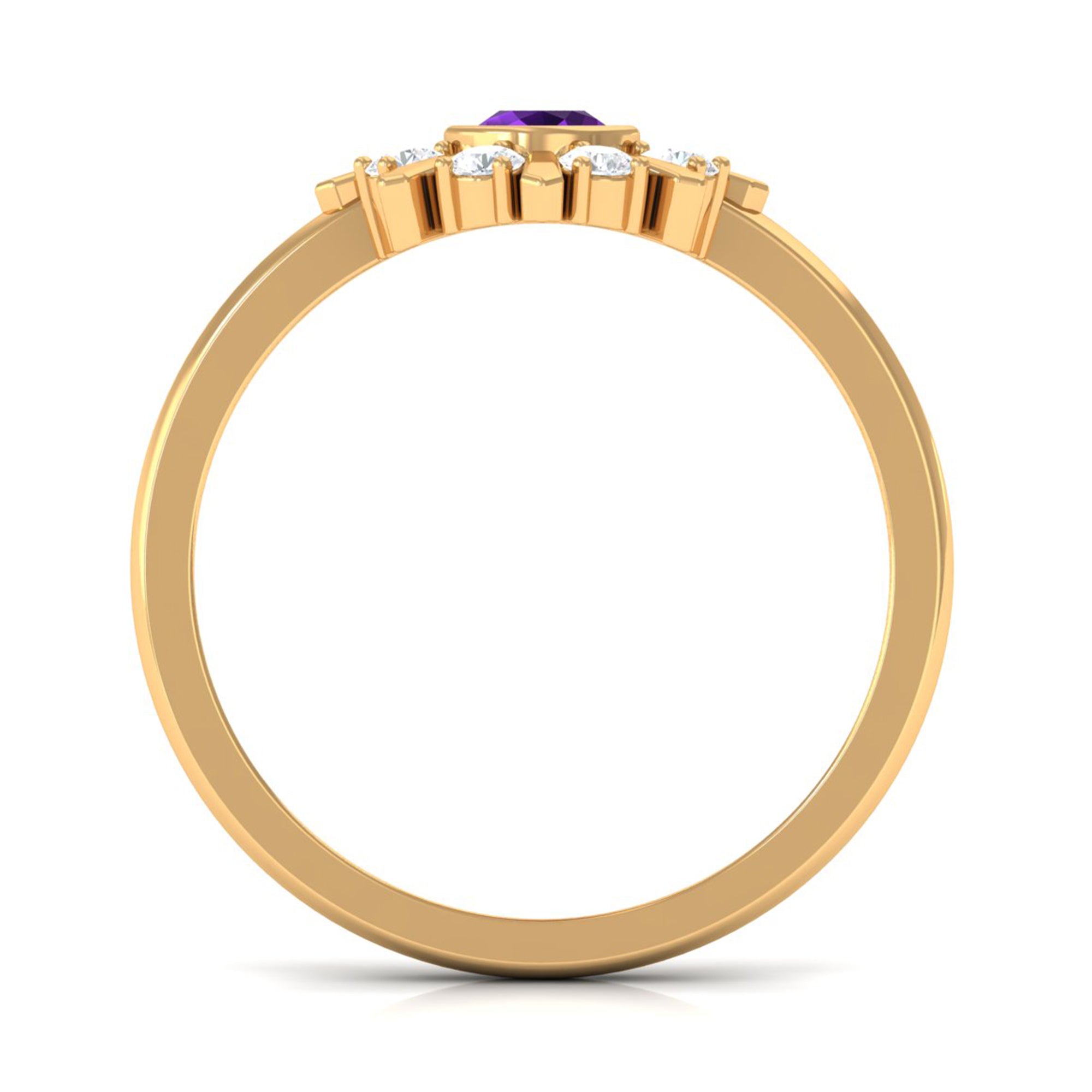 Bezel Set Amethyst Statement Ring with Diamond AAA - Rosec Jewels