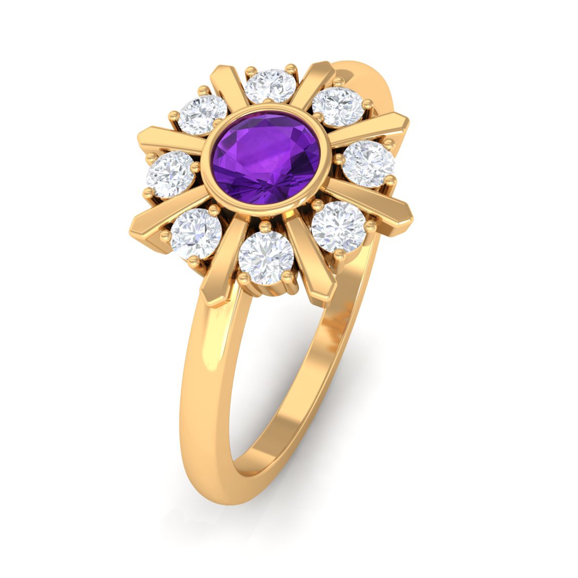 Bezel Set Amethyst Statement Ring with Diamond AAA - Rosec Jewels