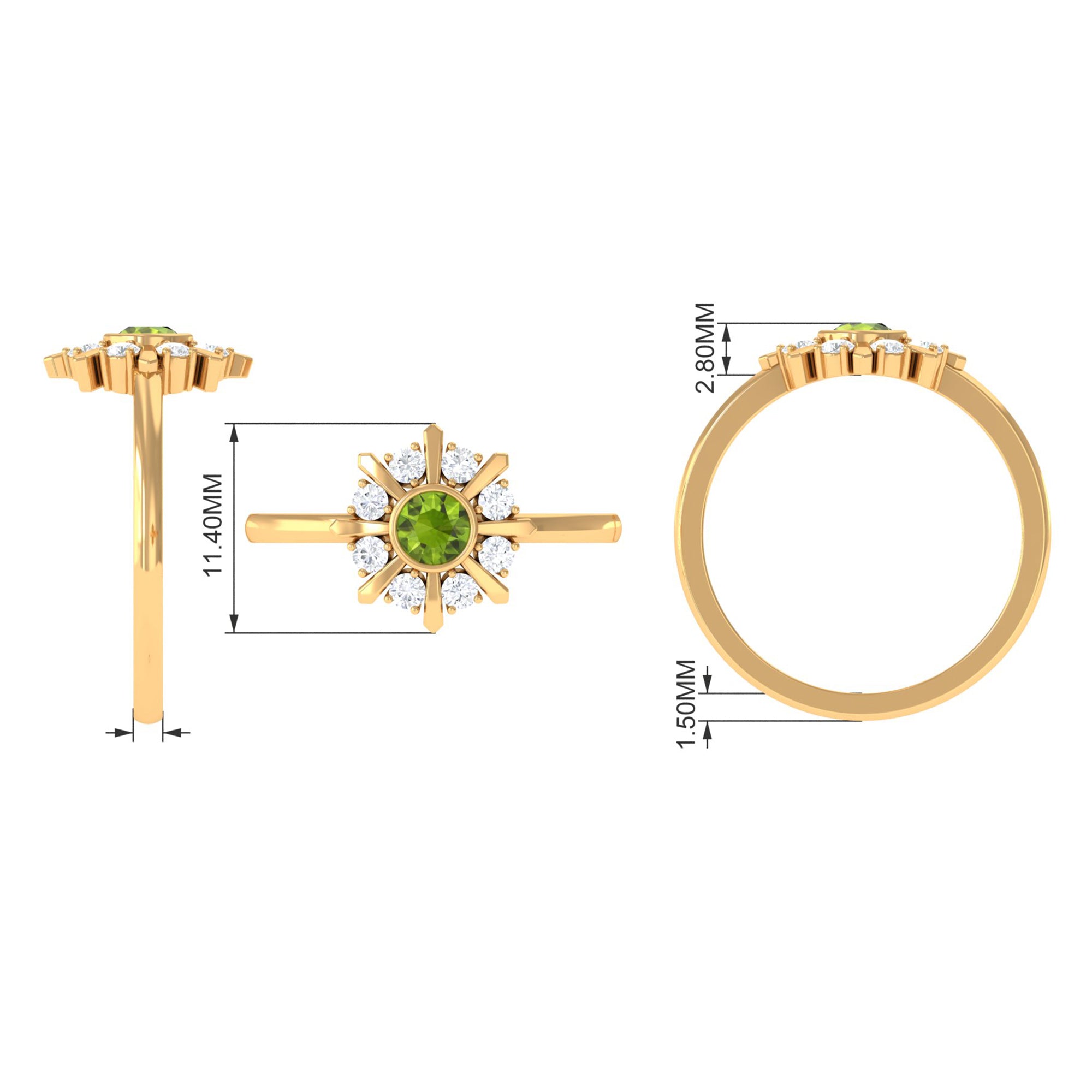 0.50 CT Natural Peridot Statement Ring with Diamond Stones AAA - Rosec Jewels