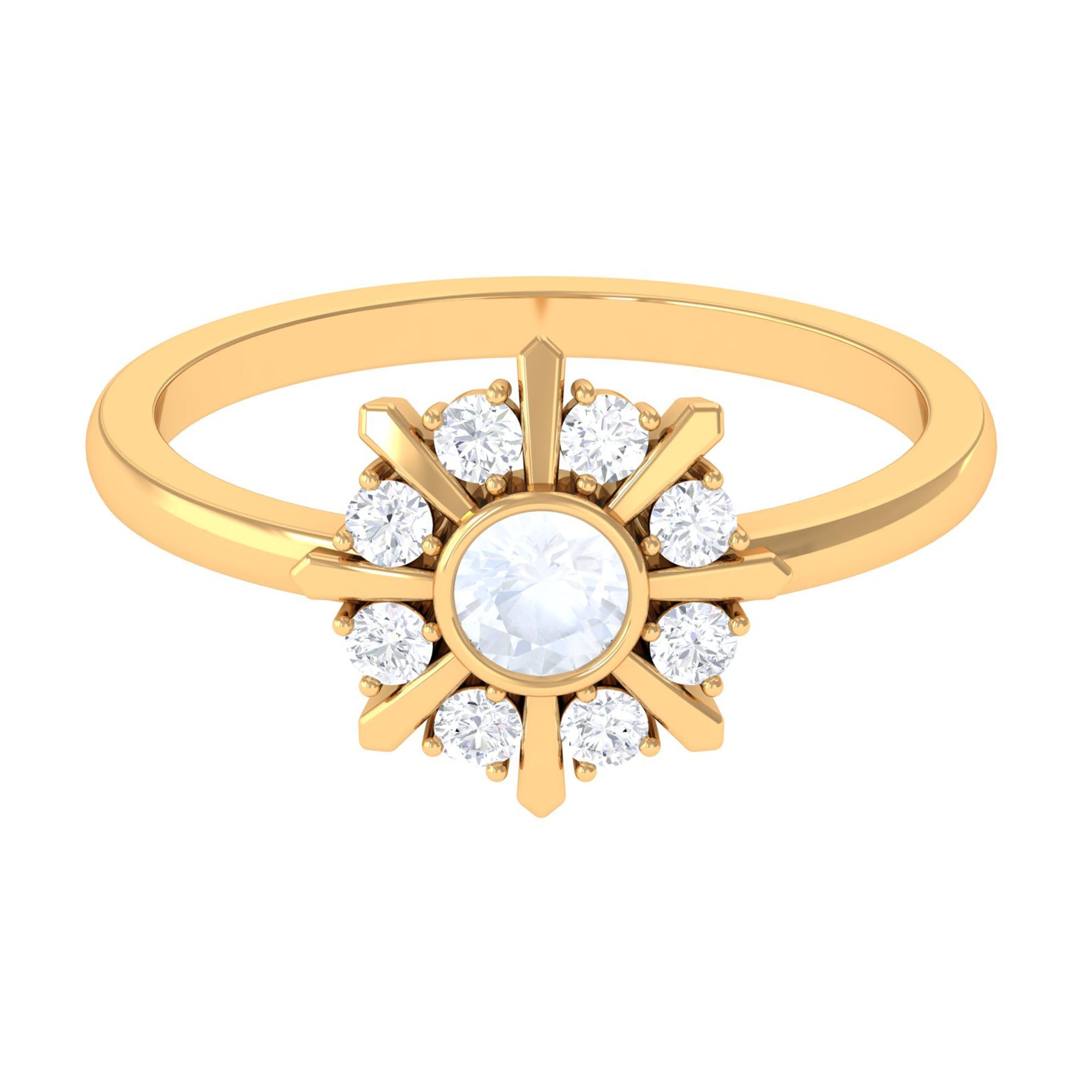 3/4 Carat Bezel Set Moonstone and Diamond Statement Ring AAA - Rosec Jewels