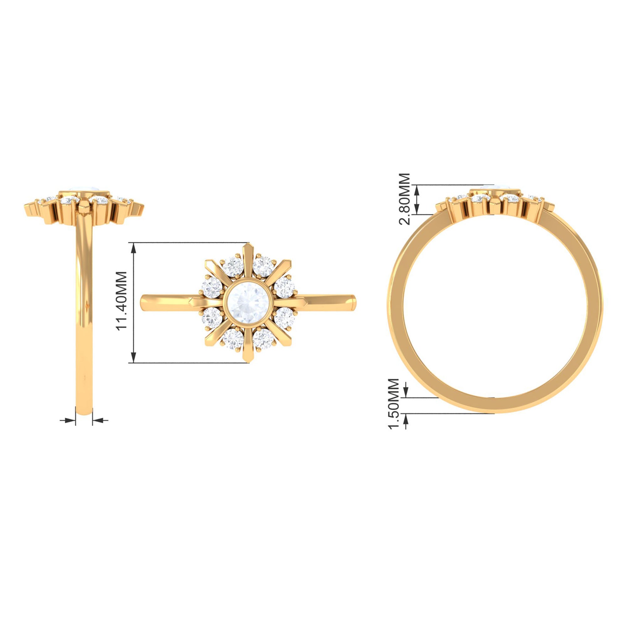 3/4 Carat Bezel Set Moonstone and Diamond Statement Ring AAA - Rosec Jewels
