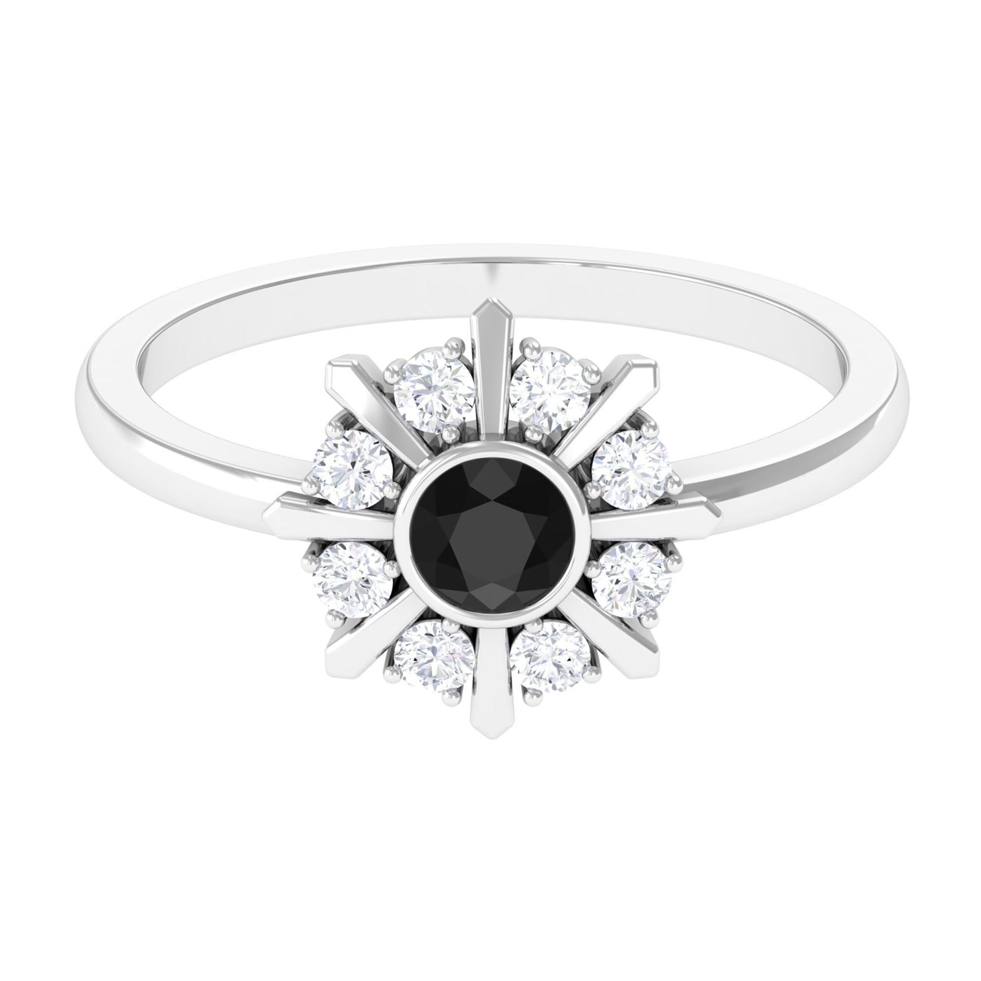 3/4 CT Black Spinel and Diamond Statement Ring AAA - Rosec Jewels