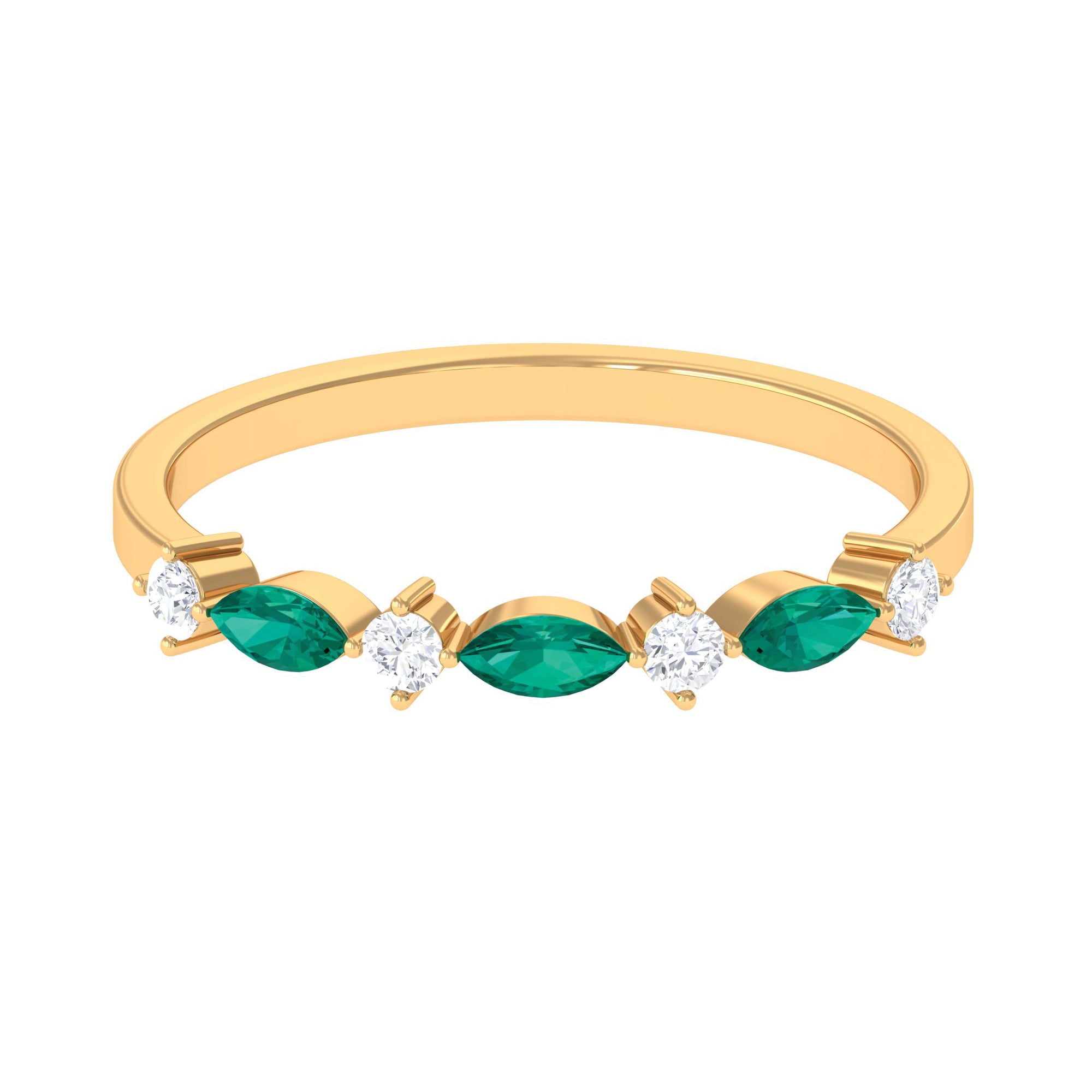 Simple Half Eternity Ring with Emerald and Diamond Emerald - ( AAA ) - Quality - Rosec Jewels
